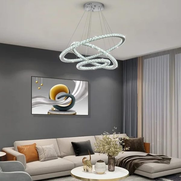 Modern Crystal Chandeliers for High Ceilings, 5 Rings Led Chandelier Pendant Light Fixture 3 Colors Adjustable, Gold Chandelier for Foyer Dining Room Bedroom Living Room Staircase, D8"-12"-16"-20"-24" - Image 18