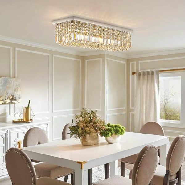 Siljoy Modern Crystal Chandelier 10-Lights Rectangular Flush Mount Pendant Ceiling Light Fixture Rectangle K9 Crystal Raindrop Chandelier for Dining Living Room Kitchen Island L47'' x W10'' x H10' - Image 4