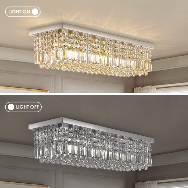 Siljoy Modern Crystal Chandelier 10-Lights Rectangular Flush Mount Pendant Ceiling Light Fixture Rectangle K9 Crystal Raindrop Chandelier for Dining Living Room Kitchen Island L47'' x W10'' x H10' - Image 10