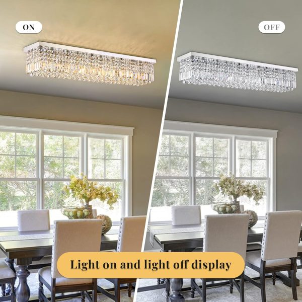 Siljoy Modern Crystal Chandelier 10-Lights Rectangular Flush Mount Pendant Ceiling Light Fixture Rectangle K9 Crystal Raindrop Chandelier for Dining Living Room Kitchen Island L47'' x W10'' x H10' - Image 13