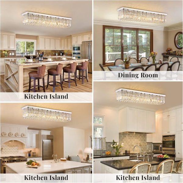 Siljoy Modern Crystal Chandelier 10-Lights Rectangular Flush Mount Pendant Ceiling Light Fixture Rectangle K9 Crystal Raindrop Chandelier for Dining Living Room Kitchen Island L47'' x W10'' x H10' - Image 14