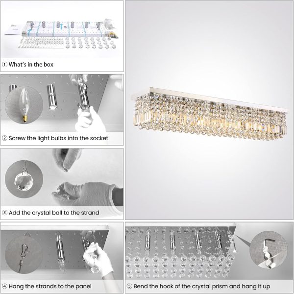 Siljoy Modern Crystal Chandelier 10-Lights Rectangular Flush Mount Pendant Ceiling Light Fixture Rectangle K9 Crystal Raindrop Chandelier for Dining Living Room Kitchen Island L47'' x W10'' x H10' - Image 15