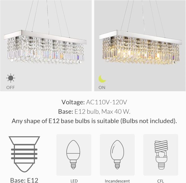 Siljoy Modern Crystal Chandelier 10-Lights Rectangular Flush Mount Pendant Ceiling Light Fixture Rectangle K9 Crystal Raindrop Chandelier for Dining Living Room Kitchen Island L47'' x W10'' x H10' - Image 20
