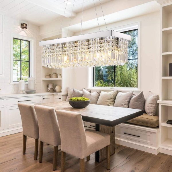 Siljoy Modern Crystal Chandelier 10-Lights Rectangular Flush Mount Pendant Ceiling Light Fixture Rectangle K9 Crystal Raindrop Chandelier for Dining Living Room Kitchen Island L47'' x W10'' x H10' - Image 21