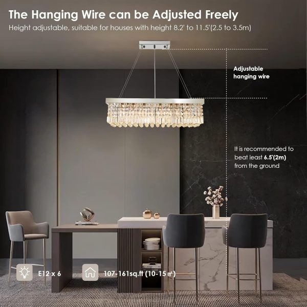 Siljoy Modern Crystal Chandelier 10-Lights Rectangular Flush Mount Pendant Ceiling Light Fixture Rectangle K9 Crystal Raindrop Chandelier for Dining Living Room Kitchen Island L47'' x W10'' x H10' - Image 22