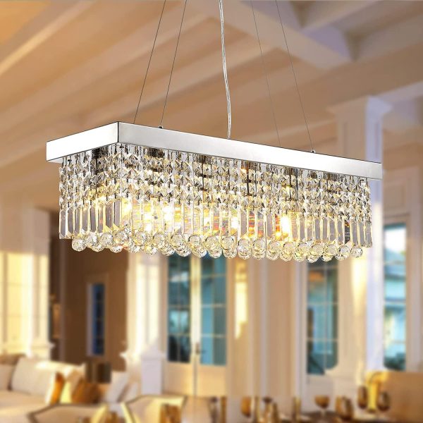 Siljoy Modern Crystal Chandelier 10-Lights Rectangular Flush Mount Pendant Ceiling Light Fixture Rectangle K9 Crystal Raindrop Chandelier for Dining Living Room Kitchen Island L47'' x W10'' x H10' - Image 23