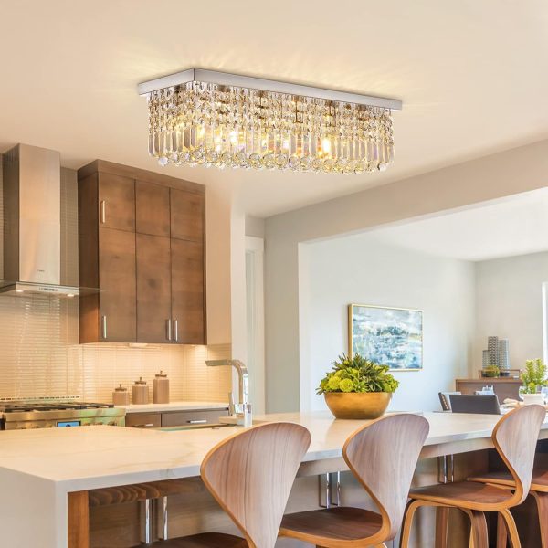 Siljoy Modern Crystal Chandelier 10-Lights Rectangular Flush Mount Pendant Ceiling Light Fixture Rectangle K9 Crystal Raindrop Chandelier for Dining Living Room Kitchen Island L47'' x W10'' x H10' - Image 30