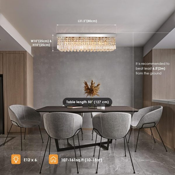 Siljoy Modern Crystal Chandelier 10-Lights Rectangular Flush Mount Pendant Ceiling Light Fixture Rectangle K9 Crystal Raindrop Chandelier for Dining Living Room Kitchen Island L47'' x W10'' x H10' - Image 31