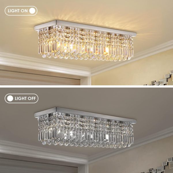 Siljoy Modern Crystal Chandelier 10-Lights Rectangular Flush Mount Pendant Ceiling Light Fixture Rectangle K9 Crystal Raindrop Chandelier for Dining Living Room Kitchen Island L47'' x W10'' x H10' - Image 32