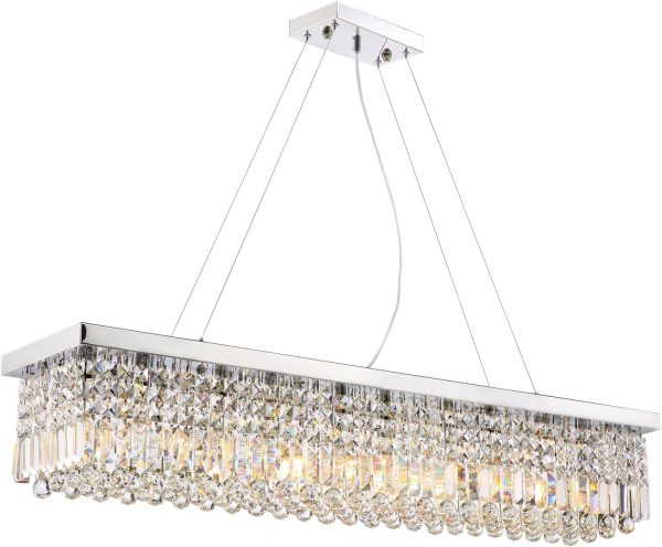 Siljoy Modern Crystal Chandelier 10-Lights Rectangular Flush Mount Pendant Ceiling Light Fixture Rectangle K9 Crystal Raindrop Chandelier for Dining Living Room Kitchen Island L47'' x W10'' x H10' - Image 34