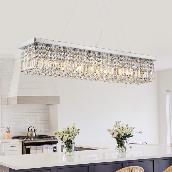 Siljoy Modern Crystal Chandelier 10-Lights Rectangular Flush Mount Pendant Ceiling Light Fixture Rectangle K9 Crystal Raindrop Chandelier for Dining Living Room Kitchen Island L47'' x W10'' x H10' - Image 35