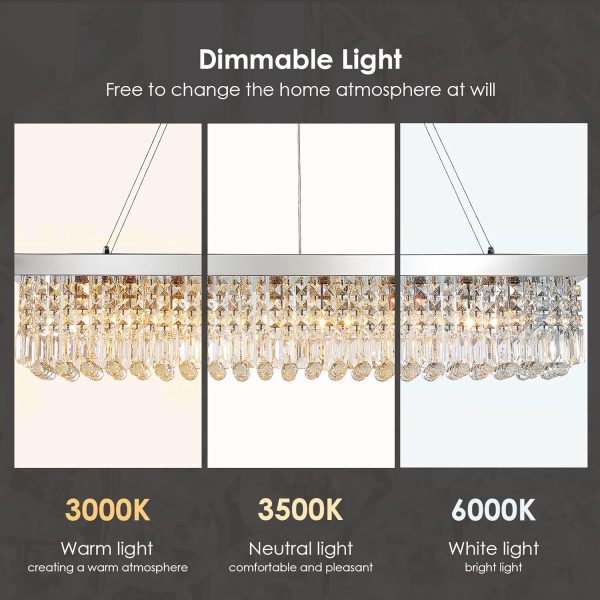Siljoy Modern Crystal Chandelier 10-Lights Rectangular Flush Mount Pendant Ceiling Light Fixture Rectangle K9 Crystal Raindrop Chandelier for Dining Living Room Kitchen Island L47'' x W10'' x H10' - Image 39
