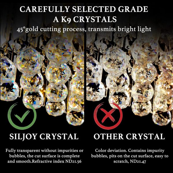 Siljoy Modern Crystal Chandelier 10-Lights Rectangular Flush Mount Pendant Ceiling Light Fixture Rectangle K9 Crystal Raindrop Chandelier for Dining Living Room Kitchen Island L47'' x W10'' x H10' - Image 41