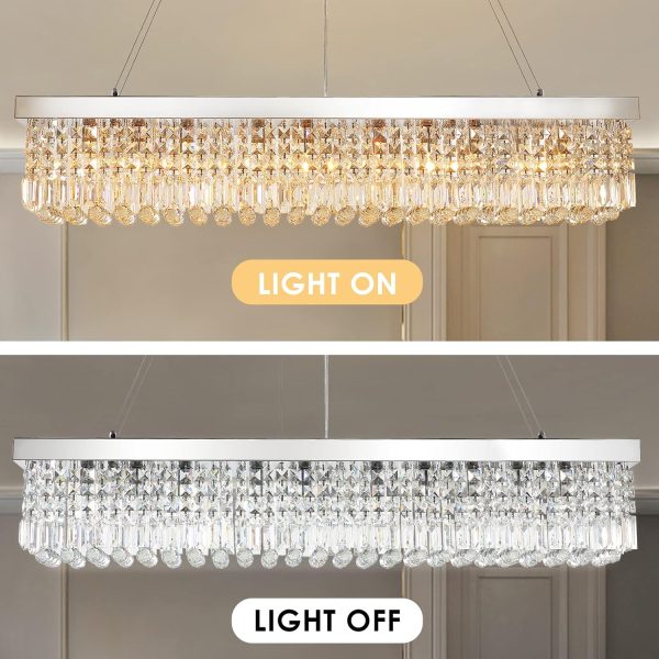 Siljoy 6-Light Modern Crystal Chandelier for Dining Room, Rectangular K9 Crystal Raindrop Chandelier, Rectangle Pendant Ceiling Light Fixture for Living Room Kitchen Island L31.5'' x W10'' x H10'' - Image 40