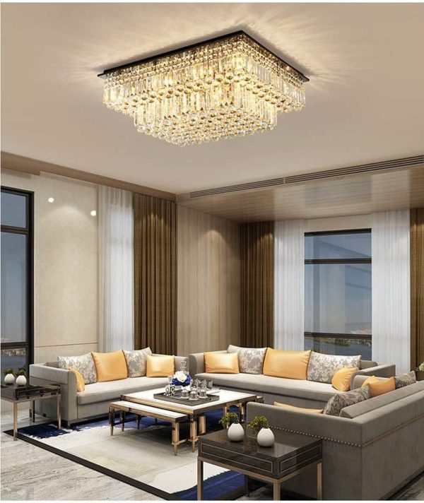 Siljoy Modern Square Crystal Chandelier, Large Flush Mount Ceiling Light Fixture with K9 Raindrop Lights Crystals, Rectangular Chandeliers for Living Room Dining Room, L36'' x W24'' x H14 - Image 2