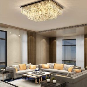 Siljoy Large Crystal Chandelier Modern Rectangular Raindrop Gold Chandeliers K9 2-Tier Chandelier Light Fixtures Luxury Chandeliers for High Ceiling Foyer Living Room Bedroom L35.4 x W27.6 x H14
