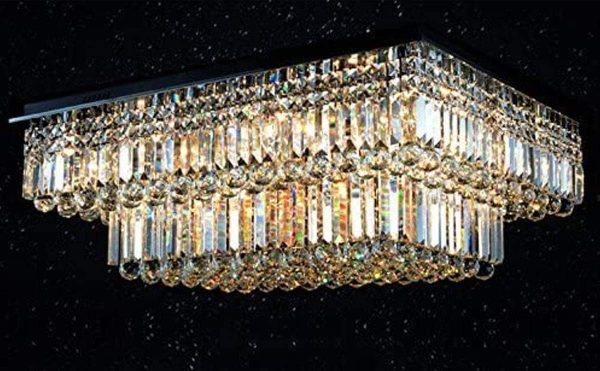 Siljoy Large Crystal Chandelier Modern Rectangular Raindrop Gold Chandeliers K9 2-Tier Chandelier Light Fixtures Luxury Chandeliers for High Ceiling Foyer Living Room Bedroom L35.4 x W27.6 x H14 - Image 3