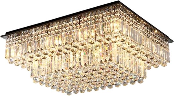 Siljoy Large Crystal Chandelier Modern Rectangular Raindrop Gold Chandeliers K9 2-Tier Chandelier Light Fixtures Luxury Chandeliers for High Ceiling Foyer Living Room Bedroom L35.4 x W27.6 x H14 - Image 4