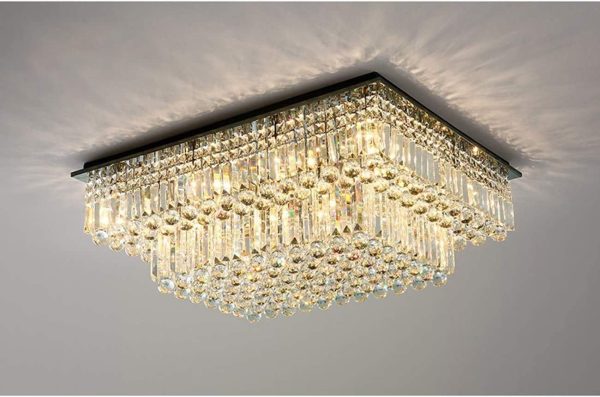 Siljoy Large Crystal Chandelier Modern Rectangular Raindrop Gold Chandeliers K9 2-Tier Chandelier Light Fixtures Luxury Chandeliers for High Ceiling Foyer Living Room Bedroom L35.4 x W27.6 x H14 - Image 5