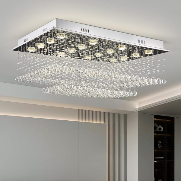 Siljoy Large Crystal Chandelier Modern Rectangular Raindrop Gold Chandeliers K9 2-Tier Chandelier Light Fixtures Luxury Chandeliers for High Ceiling Foyer Living Room Bedroom L35.4 x W27.6 x H14 - Image 7