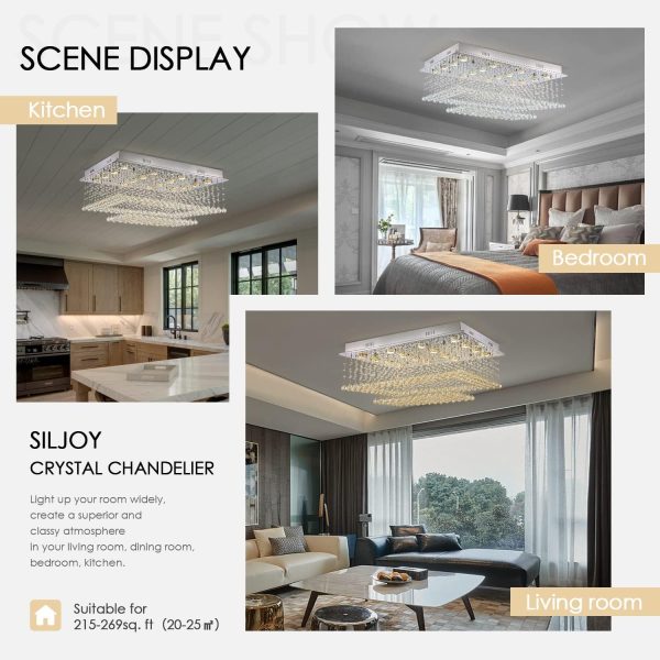 Siljoy Large Crystal Chandelier Modern Rectangular Raindrop Gold Chandeliers K9 2-Tier Chandelier Light Fixtures Luxury Chandeliers for High Ceiling Foyer Living Room Bedroom L35.4 x W27.6 x H14 - Image 8