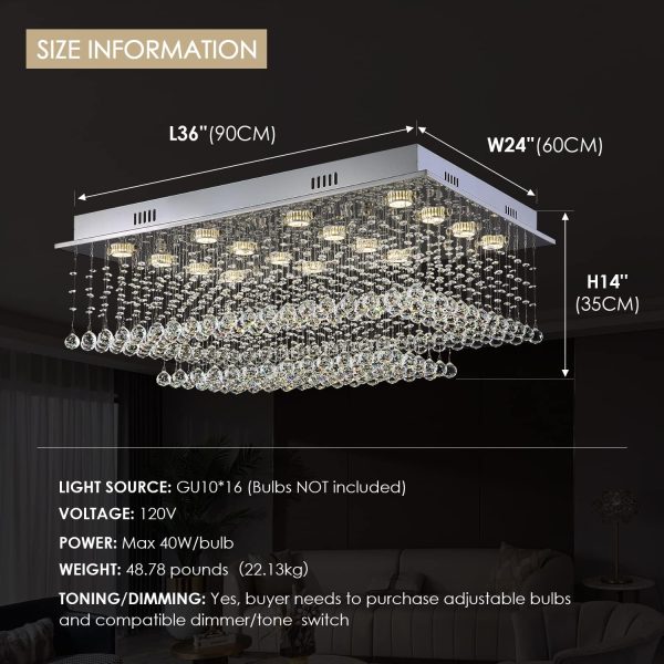 Siljoy Large Crystal Chandelier Modern Rectangular Raindrop Gold Chandeliers K9 2-Tier Chandelier Light Fixtures Luxury Chandeliers for High Ceiling Foyer Living Room Bedroom L35.4 x W27.6 x H14 - Image 10