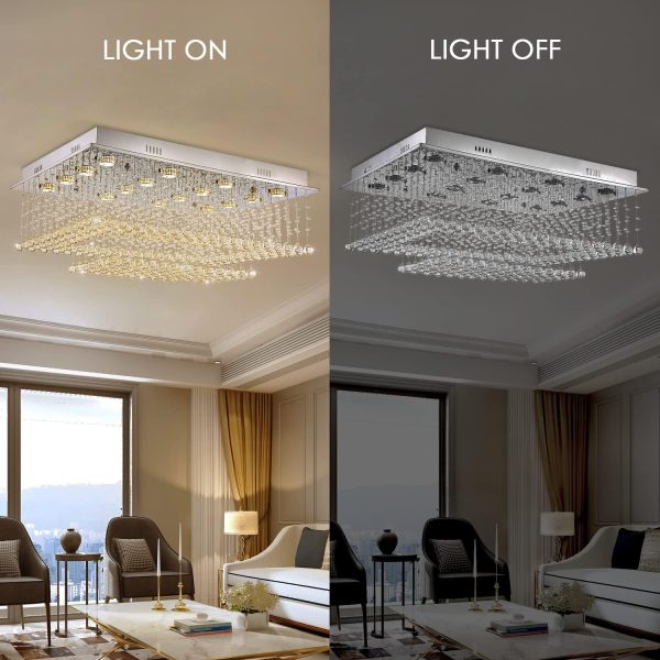Siljoy Large Crystal Chandelier Modern Rectangular Raindrop Gold Chandeliers K9 2-Tier Chandelier Light Fixtures Luxury Chandeliers for High Ceiling Foyer Living Room Bedroom L35.4 x W27.6 x H14 - Image 11