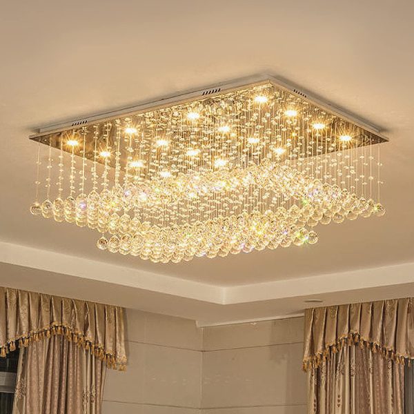 Siljoy Large Crystal Chandelier Modern Rectangular Raindrop Gold Chandeliers K9 2-Tier Chandelier Light Fixtures Luxury Chandeliers for High Ceiling Foyer Living Room Bedroom L35.4 x W27.6 x H14 - Image 12