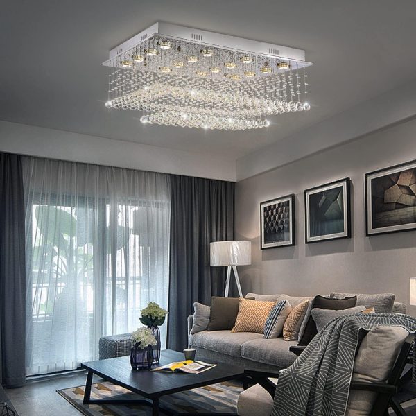 Siljoy Large Crystal Chandelier Modern Rectangular Raindrop Gold Chandeliers K9 2-Tier Chandelier Light Fixtures Luxury Chandeliers for High Ceiling Foyer Living Room Bedroom L35.4 x W27.6 x H14 - Image 13