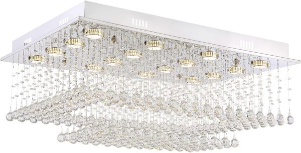 Siljoy Large Crystal Chandelier Modern Rectangular Raindrop Gold Chandeliers K9 2-Tier Chandelier Light Fixtures Luxury Chandeliers for High Ceiling Foyer Living Room Bedroom L35.4 x W27.6 x H14 - Image 15
