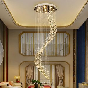 Siljoy Modern Spiral Staircase Chandelier Large Rain Drop Crystal Flush Mount Ceiling Light Fixture 10-Lights W32 X H100