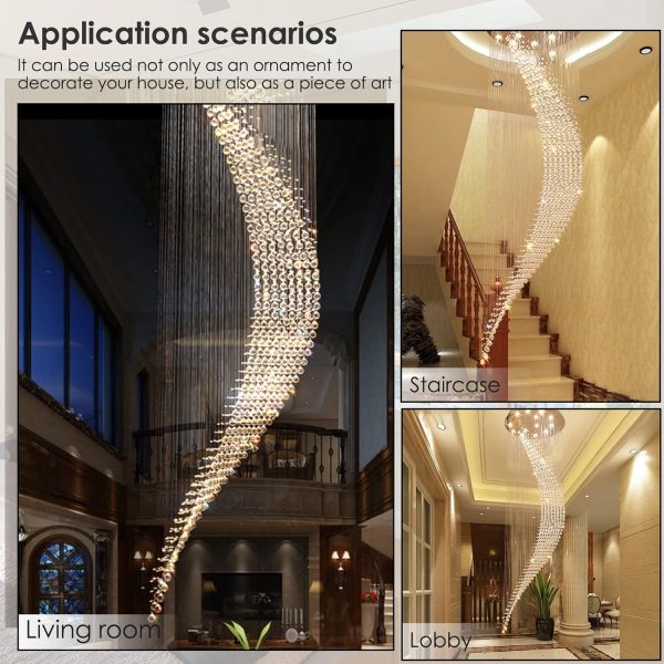 Siljoy Modern Spiral Staircase Chandelier Large Rain Drop Crystal Flush Mount Ceiling Light Fixture 10-Lights W32 X H100 - Image 2