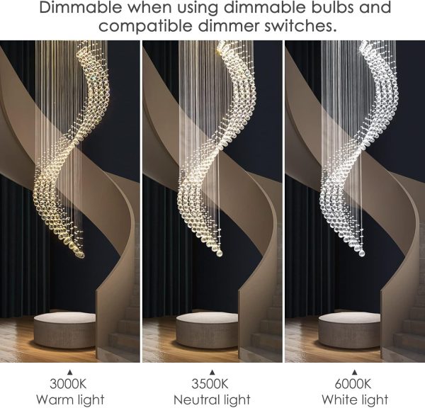 Siljoy Modern Spiral Staircase Chandelier Large Rain Drop Crystal Flush Mount Ceiling Light Fixture 10-Lights W32 X H100 - Image 5