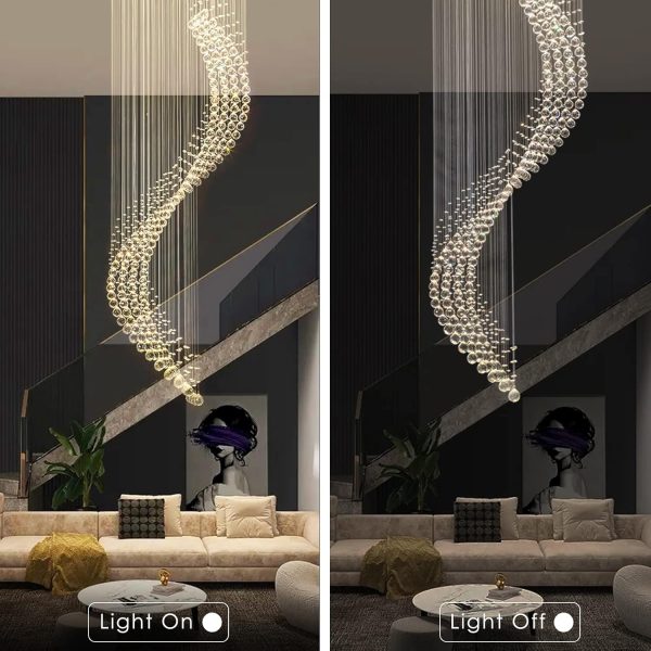 Siljoy Modern Spiral Staircase Chandelier Large Rain Drop Crystal Flush Mount Ceiling Light Fixture 10-Lights W32 X H100 - Image 6
