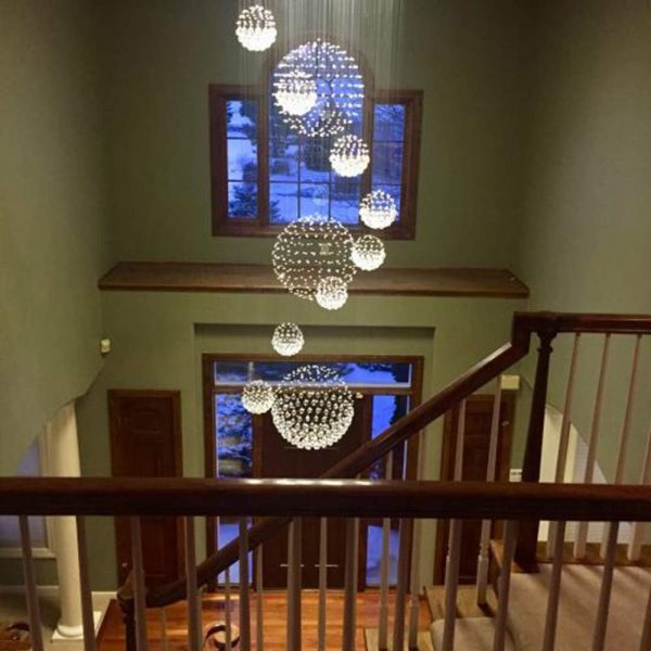 Siljoy Modern Spiral Sphere Raindrop Crystal Chandelier Lighting Large Raindrop Flush Mount Ceiling Lights for Staircase D31.5 x H71 - Image 3
