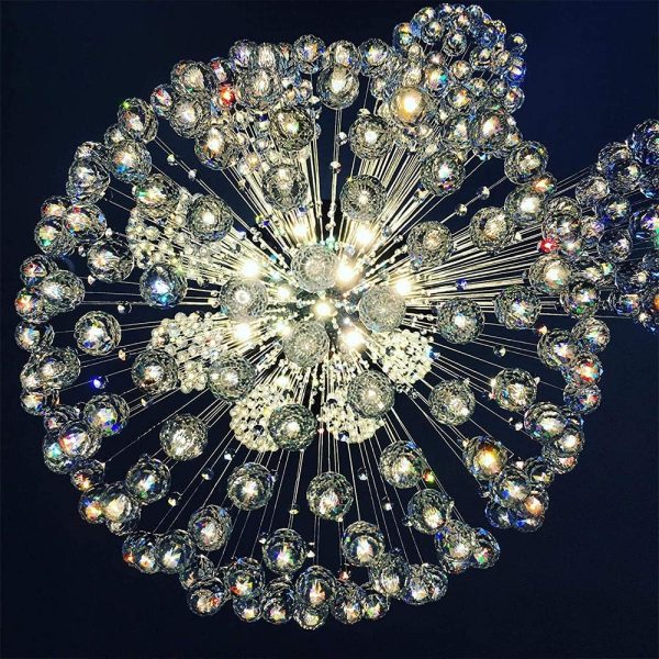 Siljoy Modern Spiral Sphere Raindrop Crystal Chandelier Lighting Large Raindrop Flush Mount Ceiling Lights for Staircase D31.5 x H71 - Image 5