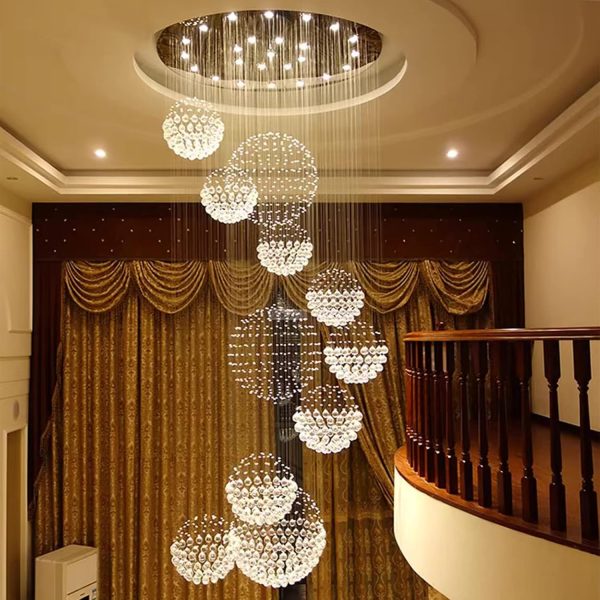 Siljoy Modern Spiral Sphere Raindrop Crystal Chandelier Lighting Large Raindrop Flush Mount Ceiling Lights for Staircase D31.5 x H71 - Image 19