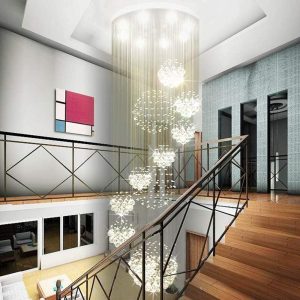 Siljoy Modern Spiral Sphere Raindrop Crystal Chandelier Lighting Large Raindrop Flush Mount Ceiling Lights for Staircase D31.5 x H71