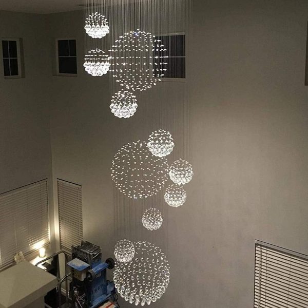 Siljoy Modern Spiral Sphere Raindrop Crystal Chandelier Lighting Large Raindrop Flush Mount Ceiling Lights for Staircase D31.5 x H71 - Image 4