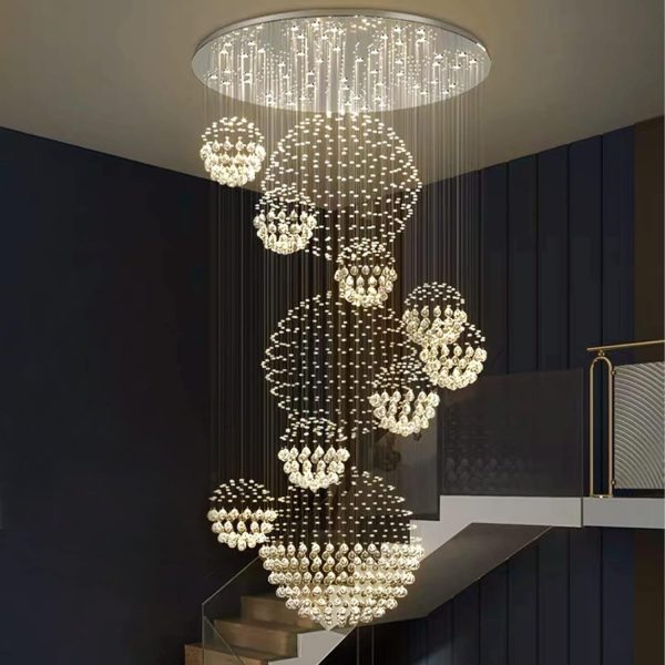 Siljoy Modern Spiral Sphere Raindrop Crystal Chandelier Lighting Large Raindrop Flush Mount Ceiling Lights for Staircase D31.5 x H71 - Image 20