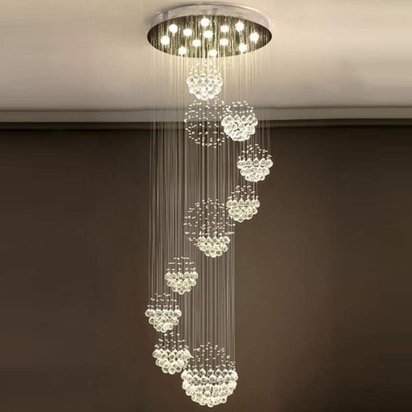Siljoy Modern Foyer Chandeliers for High Ceiling, Large Staircase Chandelier with Spiral Sphere Design, Raindrop Crystal Chandelier Flush Mount Ceiling Light for Entryway Living Room W31.5 X H110 - Image 3