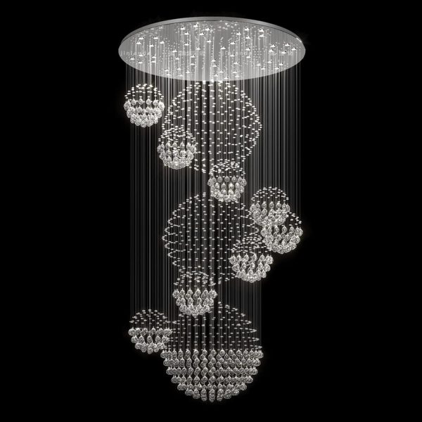 Siljoy Modern Foyer Chandeliers for High Ceiling, Large Staircase Chandelier with Spiral Sphere Design, Raindrop Crystal Chandelier Flush Mount Ceiling Light for Entryway Living Room W31.5 X H110 - Image 9