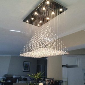 Siljoy Large Chandeliers for High Ceilings, Rectangular Flush Mount Chandeliers Ceiling Light, Modern Crystal Raindrop Chandelier for Kitchen Island Entrance Foyer Staircase L 40" x W 20" x H 36"