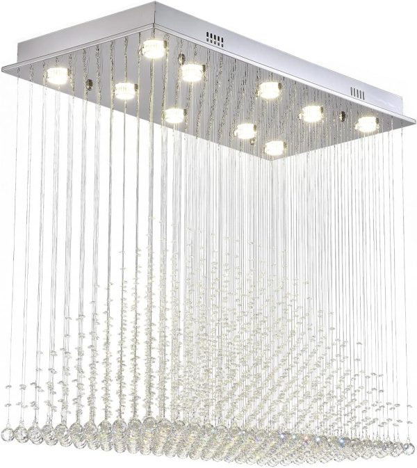 Siljoy Large Chandeliers for High Ceilings, Rectangular Flush Mount Chandeliers Ceiling Light, Modern Crystal Raindrop Chandelier for Kitchen Island Entrance Foyer Staircase L 40" x W 20" x H 36" - Image 4