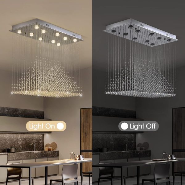 Siljoy Large Chandeliers for High Ceilings, Rectangular Flush Mount Chandeliers Ceiling Light, Modern Crystal Raindrop Chandelier for Kitchen Island Entrance Foyer Staircase L 40" x W 20" x H 36" - Image 7