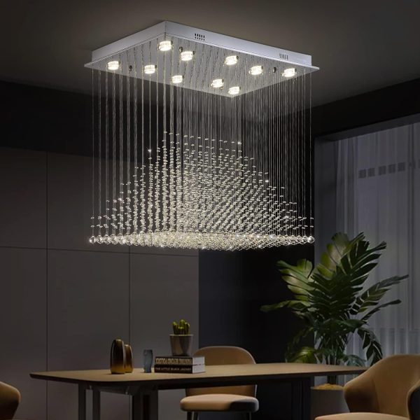 Siljoy Large Chandeliers for High Ceilings, Rectangular Flush Mount Chandeliers Ceiling Light, Modern Crystal Raindrop Chandelier for Kitchen Island Entrance Foyer Staircase L 40" x W 20" x H 36" - Image 9