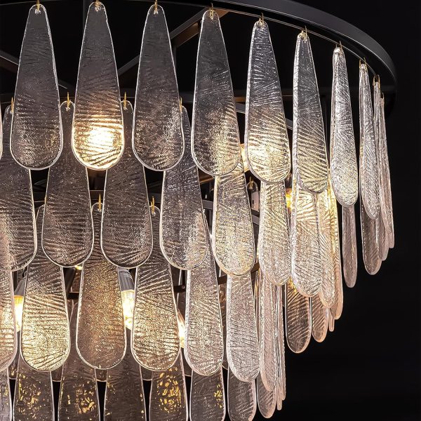 Siljoy Modern Mable Textured Glass Chandelier, 31.49" Large Round Chandelier for Dining Room, 12-Light Creative Pendant Light Fixtures, 3 Tiers Luxury Black Crystal Chandeliers for Kitchen Living Room - Image 6